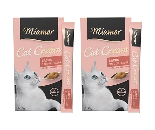Miamor Cat Cream Lachs | leckerer Snack für Katzen mit Omega3 | zur Unterstützung des Immunsystems | Doppelpack (2 Tafeln zu je 6x15g) von Miamor