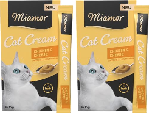 Miamor Cat Snack Cream Chicken Cheese | 2er Pack 6x15g + 1 Gratis-Sachet | Eine gesunde Belohnung ohne unnötige Zusatzstoffe | leckerer Schleck-Snack von Miamor