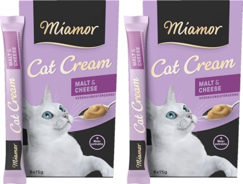 Miamor Cat Snack Cream Malt & Cheese | 2er Pack 6x15g + 1 Gratis-Sachet | Eine gesunde Belohnung ohne unnötige Zusatzstoffe | leckerer Schleck-Snack von Miamor