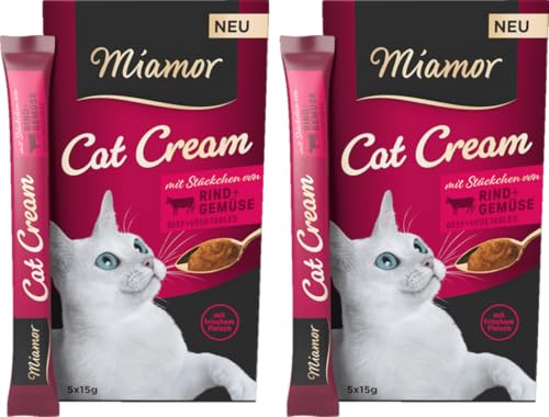 Miamor Cat Snack Cream Rind & Gemüse | 2er Pack 6x15g + 1 Gratis-Sachet | Eine gesunde Belohnung ohne unnötige Zusatzstoffe | leckerer Schleck-Snack von Miamor