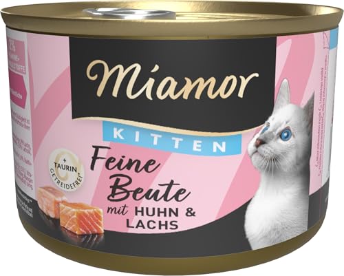 Miamor - Feine Beute Kitten | Nassfutter für Katzenkinder mit 7 Sorten Fleisch und Innereien. Getreidefreies Alleinfutter in der Dose mit Taurin ohne künstliche Zusätze | 12x185g Huhn & Lachs von Miamor