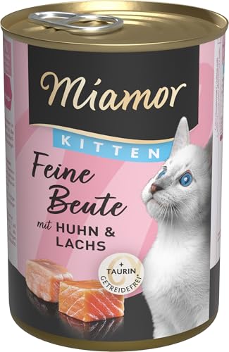 Miamor - Feine Beute Kitten | Nassfutter für Katzenkinder mit 7 Sorten Fleisch und Innereien. Getreidefreies Alleinfutter mit Taurin in der Dose ohne künstliche Zusätze | 12x400g Huhn & Lachs von Miamor