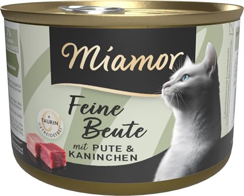Miamor - Feine Beute | Nassfutter für ausgewachsene Katzen mit 7 Sorten Fleisch und Innereien. Getreidefreies Alleinfutter in der Dose mit Taurin ohne künstliche Zusätze | 12x185g Pute & Kaninchen von Miamor