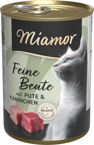 Miamor - Feine Beute | Nassfutter für ausgewachsene Katzen mit 7 Sorten Fleisch und Innereien. Getreidefreies Alleinfutter in der Dose mit Taurin ohne künstliche Zusätze | 12x400g Pute & Kaninchen von Miamor