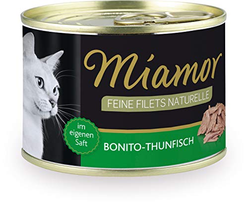 MIAMOR - Feine Filets Naturelle | Nassfutter für ausgewachsene Katzen mit Filetstückchen im eigenen Saft. Fettarmes Ergänzungsfutter in der Dose ohne künstliche Zusätze | 12x156g Bonito-Thunfisch von Miamor