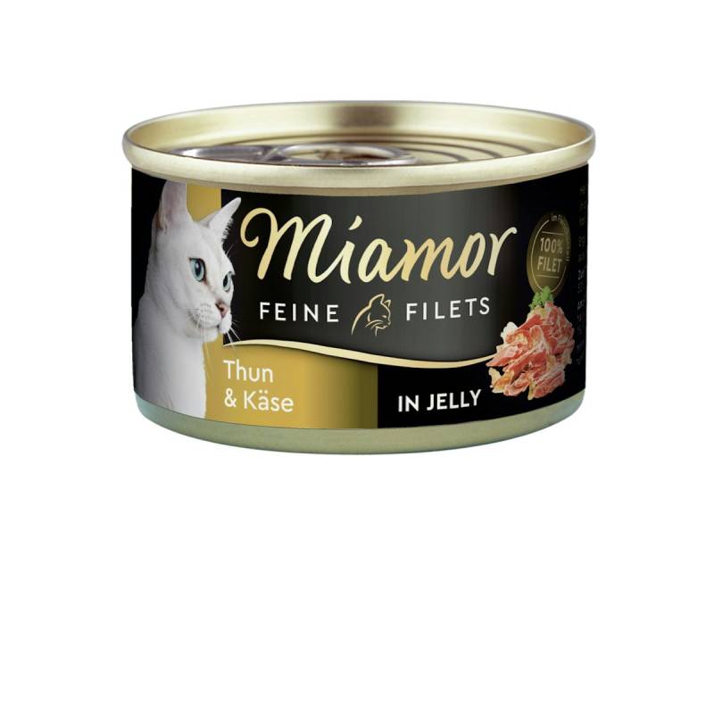 Miamor Feine Filets in Jelly 100g Dose Katzennassfutter Sparpaket 48 x 100 Gramm Thunfisch & Käse