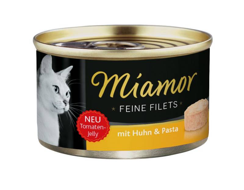 Miamor Feine Filets in Jelly 100g Dose Katzennassfutter Sparpaket 48 x 100 Gramm Huhn & Pasta