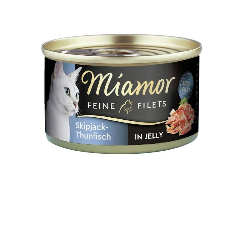 Miamor Feine Filets in Jelly 100g Dose Katzennassfutter Sparpaket 48 x 100 Gramm Skipjack-Thunfisch