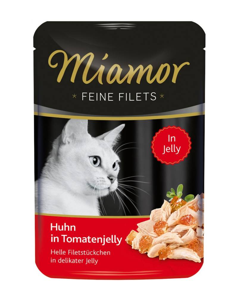Miamor Feine Filets in Jelly 100g Frischebeutel Katzennassfutter Sparpaket 48 x 100 Gramm Huhn in Tomatenjelly