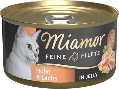 Miamor - Feine Filets in Jelly | Nassfutter für ausgewachsene Katzen mit Filetstückchen in Jelly. Fettarmes Ergänzungsfutter in der Dose ohne künstliche Zusätze | 24x100g Huhn & Lachs von Miamor