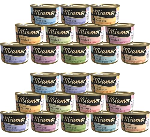 Miamor Feine Pastete für Katzen | als 12x oder 24x 85g Nassfutter-Mix erhältlich | mit garantiert 8 Verschiedene Sorten für die tägliche Abwechslung | ohne Soja - ohne Farbstoffe (85g, 24er Mix) von Miamor