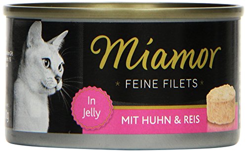 MIAMOR - Feine Filets in Jelly | Nassfutter für ausgewachsene Katzen mit Filetstückchen in Jelly. Fettarmes Ergänzungsfutter in der Dose ohne Zusatzstoffe | 24x100g Huhn & Reis von Miamor