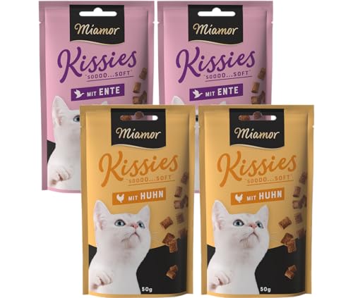 Miamor Kissies Mixpaket Huhn & Ente – 4 x 50g | Weiche Katzenleckerlis mit 90% Fleischanteil | Getreidefrei & ohne Zuckerzusatz | Katzensnack-Mix von Miamor