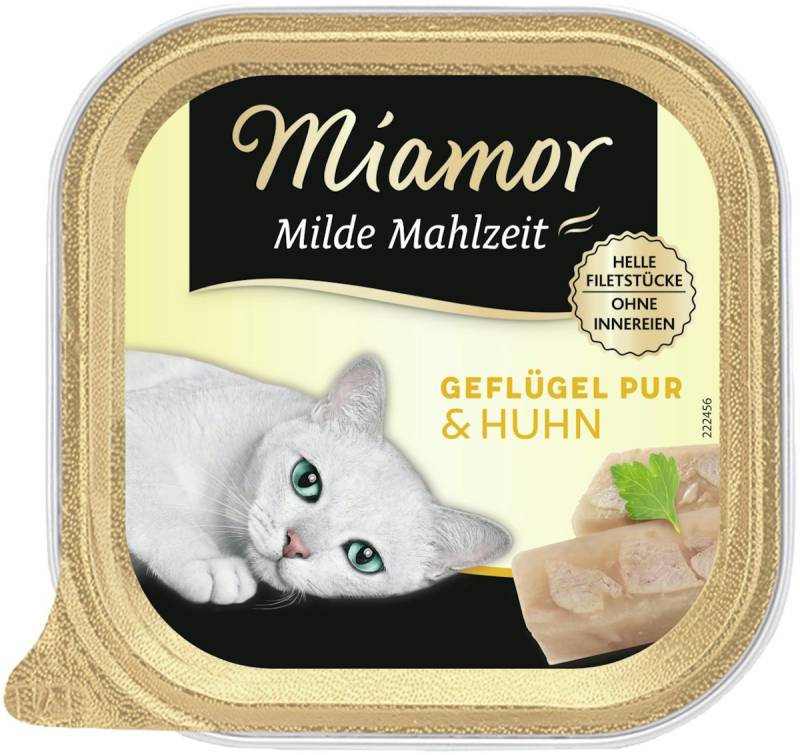 Miamor Milde Mahlzeit 100g Schale Katzennassfutter Sparpaket 32 x 100 Gramm Geflügel Pur & Huhn