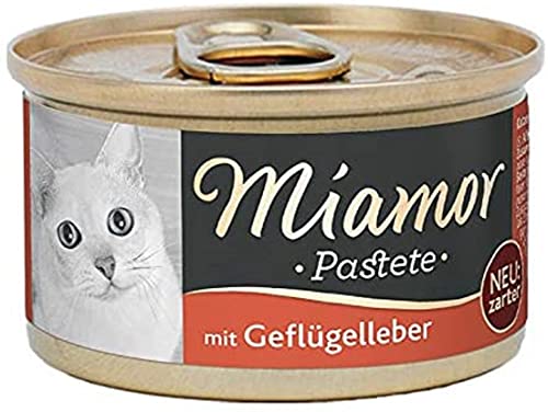 MIAMOR - Pastete | Nassfutter für ausgewachsene Katzen mit natürlichem Taurin. Getreidefreies Alleinfutter in der Dose ohne Soja und künstliche Zusätze | 12x85g Geflügelleber von Miamor