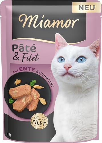 Miamor – Pâté & Filet | Nassfutter für ausgewachsene Katzen mit zarten Filetstückchen. Getreide-, Zucker- und glutenfreies Alleinfutter in der Dose ohne Zusätze | 10x85g Ente & Huhnfilet von Miamor
