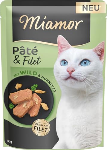 Miamor – Pâté & Filet | Nassfutter für ausgewachsene Katzen mit zarten Filetstückchen. Getreide-, Zucker- und glutenfreies Alleinfutter in der Dose ohne Zusätze | 10x85g Wild & Huhnfilet von Miamor