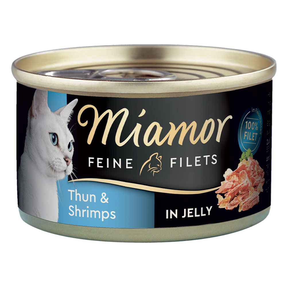 Sparpaket Miamor Feine Filets 24 x 100 g - Mix I: Huhn/Schinken, Thunf./Reis, Thunf./Wachtelei, Thunf./Shrimps von Miamor