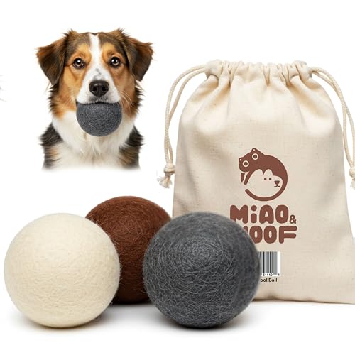 Miao and Woof Hundebälle aus 100% reiner Wolle, weich, langlebig, Wollfilz-Spielzeug für Hunde und Welpen, kaufest, perfekt für Bewegung, Spielzeit, Outdoor und Indoor, sicher für Ihre pelzigen Babys von Miao and Woof