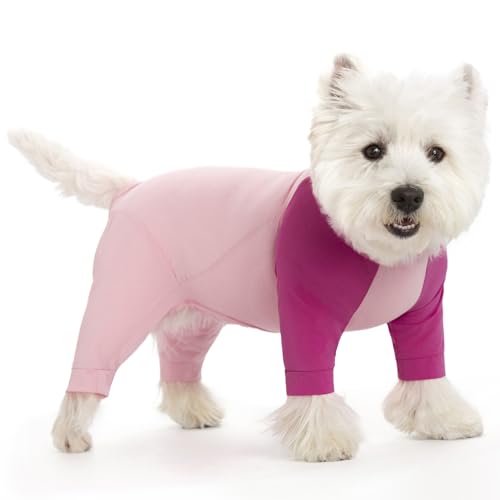 Hunde-Operationsanzug für kleine und mittelgroße Hunde, Sommer, langärmeliger Einteiler für Operationen, weibliche und männliche Hunde (Rosa, S) von Miaododo