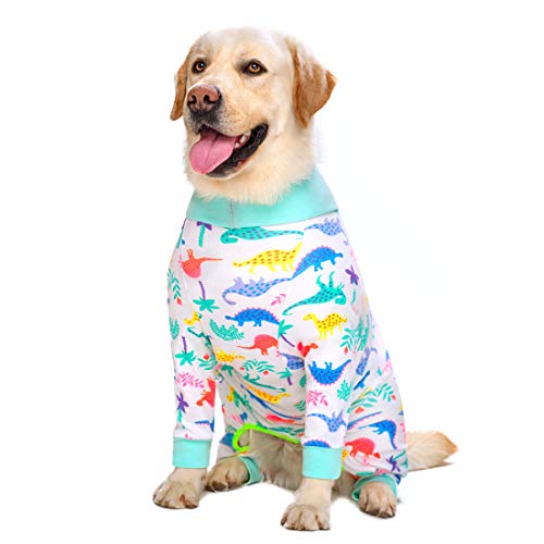Hunde-Pyjama, Jumpsuit für mittelgroße und große Hunde, leicht, Einteiler, Shirt für große Hunde nach Operationen, voller Bauch (81 cm Brustumfang, 82 cm Rückenlänge, 56 cm), Weiß von Miaododo