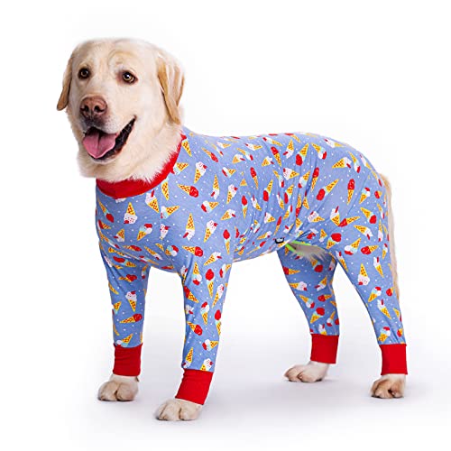 Hunde-Pyjama, Overall für mittelgroße und große Hunde, leichter Hunde-Pyjama, Kleidung, Einteiler, Hemd für große Hunde nach Operationen, voller Bauch (71 cm, Rückenlänge 47 cm), Blau von Miaododo