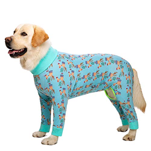 Hunde-Pyjama für mittelgroße und große Hunde, leichter Hunde-Pyjama, Einteiler, Shirt für große Hunde nach Operationen, voller Bauch (86 cm Brustumfang, 80 cm, Rückenlänge 60 cm, Weihnachtselch) von Miaododo