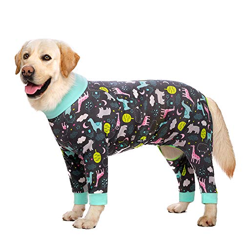 Hunde-Schlafanzug für Hunde nach Operationen, mittelgroße und große Hunde, leichter, bezaubernder Hunde-Einteiler zum Ausfallen, verhindert Lecken von chirurgischen Wunden, große Hunde, voller Bauch von Miaododo