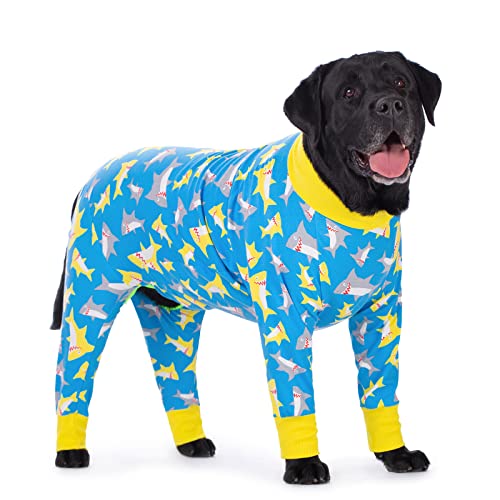 Hunde-Schlafanzug für mittelgroße und große Hunde, leichter Hunde-Pyjama, Kleidung, Einteiler, Shirt für große Hunde nach Operationen, Rückenlänge 60 cm), blauer Dinosaurier) von Miaododo