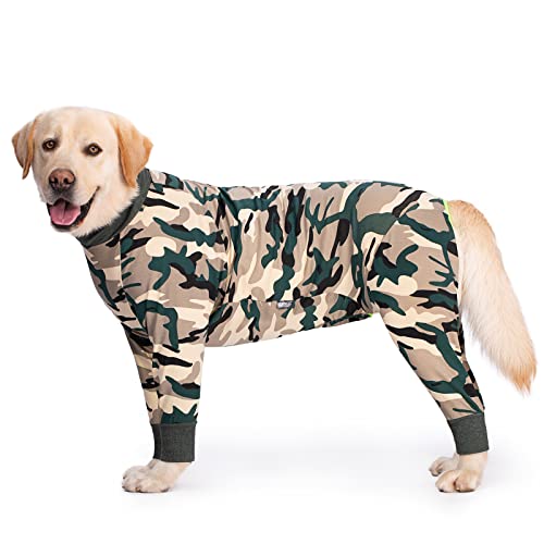 Hunde-Schlafanzug für mittelgroße und große Hunde, leichter Hunde-Pyjama, Kleidung, Einteiler, Shirt für große Hunde nach Operationen,Rückenlänge 56 cm), Grün Camouflage) von Miaododo