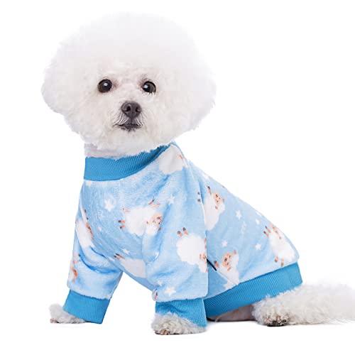 Miaododo Dicke Hundekleidung für kleine Hunde, Flanell, Welpen, Hunde, Kapuzenpullover, schönes blaues Schaf-Druck, Haustier-Sweatshirt, Hunde-Outfit, Katzenbekleidung (XXL, blau) von Miaododo