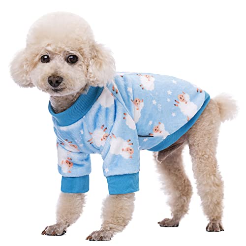Miaododo Dicke Hundekleidung für kleine Hunde, Flanell, für Welpen, Hunde, Kapuzenpullover, schönes blaues Schaf-Druck, Haustier-Sweatshirt, Hunde-Outfit, Katzenbekleidung von Miaododo