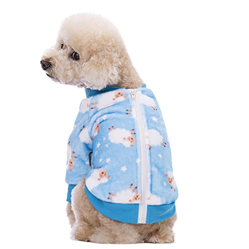 Miaododo Dicke kleine Hundekleidung, Flanell, Welpen, Hunde-Kapuzenpullover, schönes blaues Schaf-Druck, Haustier-Sweatshirt, Hunde-Outfit, Katzenbekleidung (L, blau), blaues Schaf-Flanell von Miaododo