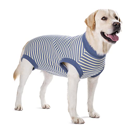 Miaododo Fleece-Hundekleidung für den Winter für mittelgroße und große Hunde, Thermo-Hundejacke, Einteiler für Jungen oder Mädchen, Reißverschluss auf der Rückseite (28, gelb gestreift) von Miaododo
