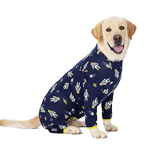 Miaododo Großer Hunde-Pyjama aus Baumwolle, Erdbeer-Druck, volle Bauchbedeckung, für mittelgroße und große Hunde nach Operationen, 77 cm Rückenlänge, 45 cm Marineblau) von Miaododo