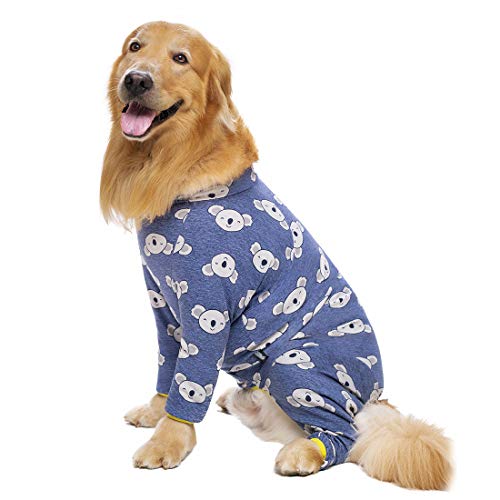 Miaododo Großer Hunde-Pyjama aus Baumwolle, Erdbeerdruck, voller Bauchschutz, für mittelgroße und große Hunde nach Operationen, für große Hunde (71 cm Brustumfang, 77 cm Rückenlänge, 45 cm), Blau von Miaododo