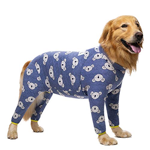 Miaododo Großer Hunde-Pyjama aus Baumwolle, Erdbeerdruck, voller Bauchschutz, für mittelgroße und große Hunde nach Operationen, für große Hunde (96 cm Brustumfang, 107 cm, Rückenlänge 70 cm), Blau von Miaododo