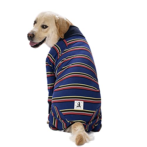 Miaododo Hund Onesie Pyjama für mittelgroße Hunde, professionelle chirurgische Heilung Anzug für verschüttete Allergien, Anti-Lecken, Narbenschutz, Hunde-Pyjama-Kleidung (32, marineblau gestreift) von Miaododo