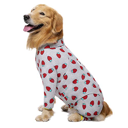 Miaododo Hunde-Einteiler für mittelgroße und große Hunde, professionelle chirurgische Genesungsanzug, voller Bauch für Ausfallen, Allergien, Anti-Lecken, Hunde-Pyjama-Kleidung (28, Erdbeere) von Miaododo