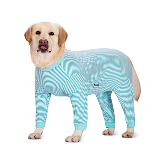 Miaododo Hunde-Genesungsanzug für mittelgroße und große Hunde nach Operationen, gestreifter Hunde-Einteiler für Bauchwunden, vollständige Abdeckung, Hunde-Body, mit Reißverschluss (36, hellblau) von Miaododo