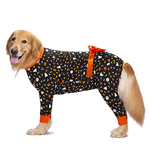 Miaododo Hunde-Kleider, Pyjama, Leopardenmuster, leicht, Pullover für Hunde, Einteiler, komplette Abdeckung, Größe 34, orangefarbener Kürbis-Hund von Miaododo