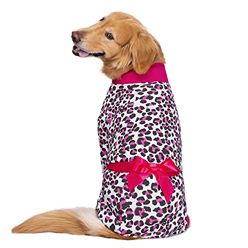 Miaododo Hunde-Pyjama, Leopardenmuster, Schleife, leichter Pullover, Hunde-Einteiler, vollständige Abdeckung, Größe 30, Dunkelrosa von Miaododo