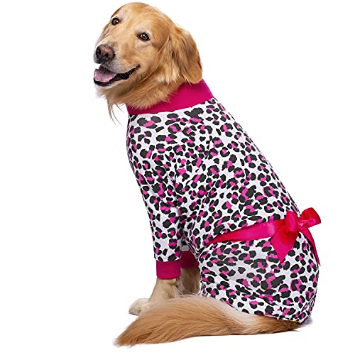 Miaododo Hunde-Pyjama, Leopardenmuster, Schleife, leichter Pullover, Hunde-Einteiler, vollständige Abdeckung, Größe 34, Dunkelrosa von Miaododo