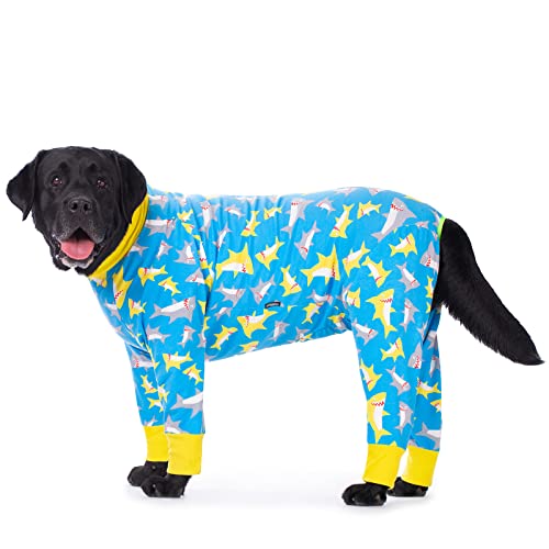 Miaododo Hunde-Schlafanzug für mittelgroße und große Hunde, leichte Pyjama-Kleidung, Einteiler in Hemdgröße, Hunde nach Operationen, Rückenlänge 50 cm), blauer Dinosaurier) von Miaododo