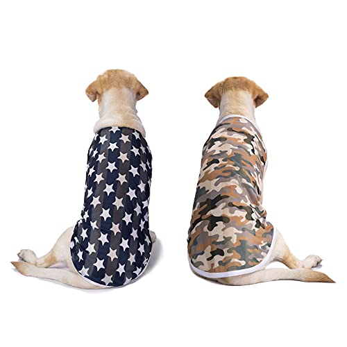 Miaododo Hunde-Shirts für mittelgroße und große Hunde, Camouflage, schnell trocknend, atmungsaktiv, dehnbar, ärmellos, Hunde-T-Shirt, Hundebekleidung (Navy Star + Khaki Camo, 26) von Miaododo