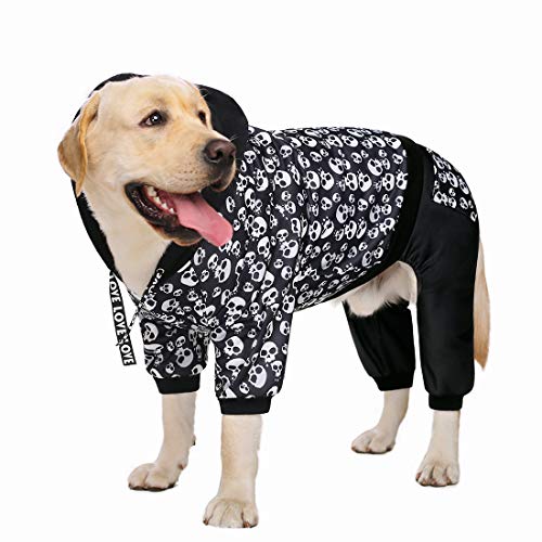 Miaododo Kapuzenpullover für große Hunde, Halloween, mit Tasche, Fleece-Hundebekleidung für mittelgroße und große Hunde, 66 cm Rücken), schwarzer Totenkopf) von Miaododo