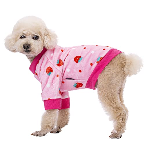 Miaododo Kleidung für kleine Hunde, Blumendruck, leichter Kapuzenpullover mit Tasche, Haustier-Sweatshirt mit Kapuze, Hunde-Outfit, Katzenbekleidung (L, rosa Flanell) von Miaododo
