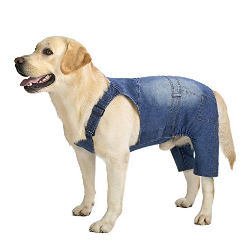 Mittelgroße Hunde-Jeans-Overall für Hunde, Hunde-Denim-Kleidung, Kostüme für Allzwecke, Blaue Vintage-Gewaschene Hundehose, Klassische Jacke von Miaododo