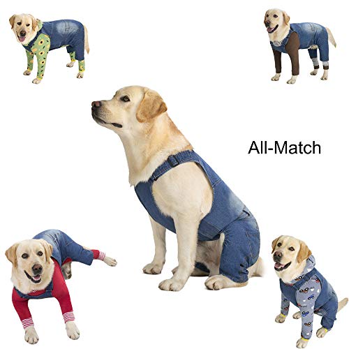 Mittelgroße Hunde-Jeans-Overall für Hunde, Hunde-Denim-Kleidung, Kostüme für Allzwecke, Blaue Vintage-Gewaschene Hundehose, Klassische Jacke von Miaododo