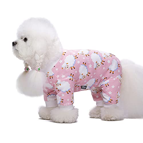 Miaododo Pink Sheep Puppy Dog Christmas Pyjama Hoodie Cute Pet Hund Katze Kleidung Kostüm Pullover für kleine mittelgroße Hunde Mädchen Jungen Pjs Einteiler Shirt (M, Pink von Miaododo